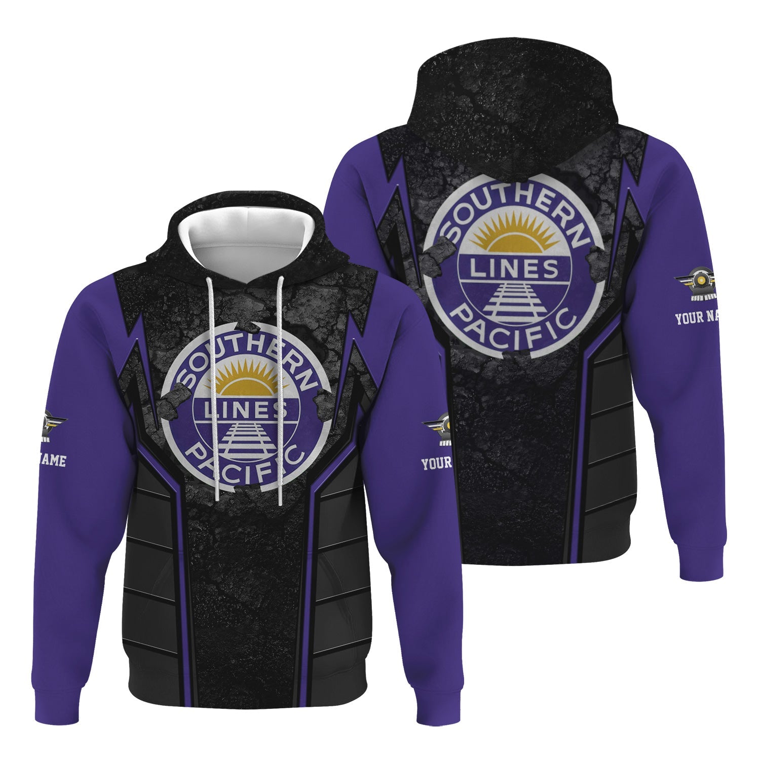 Railspirit Personalized Southern Pacific Railroad Hoodie Cracked Metal Design Train Zip Up Hoodie for Rail Enthusiasts