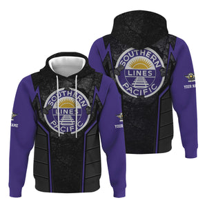 Railspirit Personalized Southern Pacific Railroad Hoodie Cracked Metal Design Train Zip Up Hoodie for Rail Enthusiasts