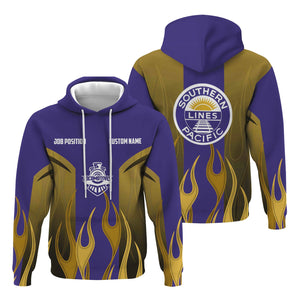 Railspirit Custom Name and Job Title Southern Pacific Railroad Hoodie Flame Graphic Train Zip Up Hoodie