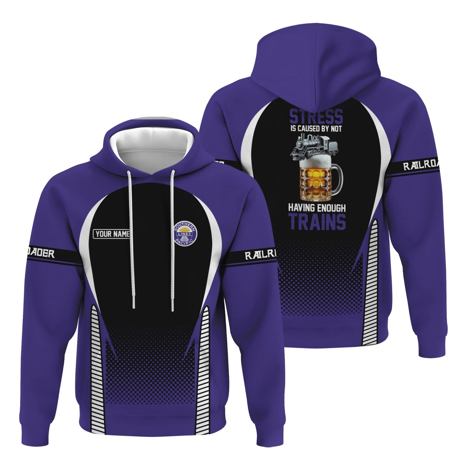 Railspirit Personalized Southern Pacific Railroad Hoodie Stress Is Caused By Not Having Enough Trains Zip Up Hoodie