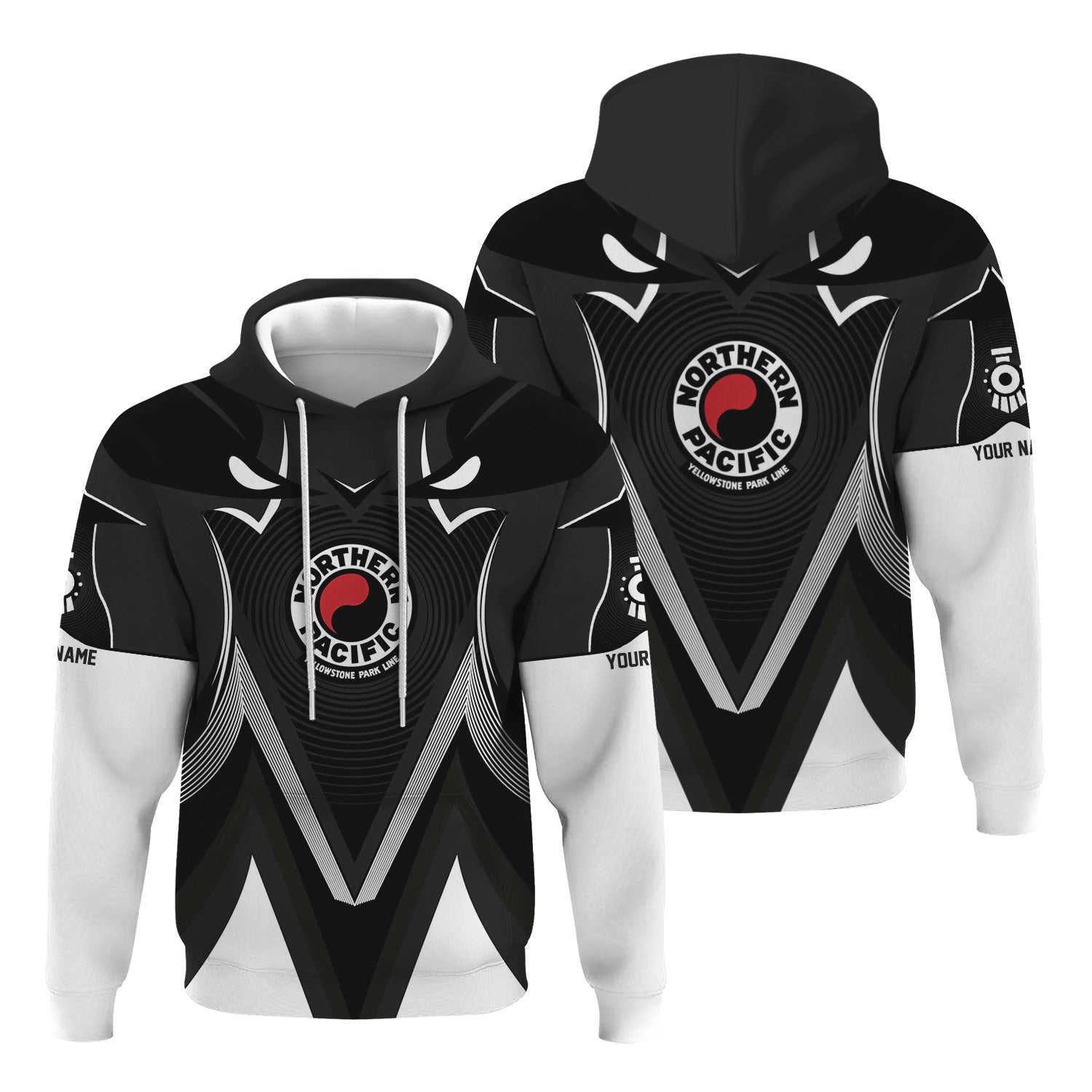 Railspirit Personalized Northern Pacific Railway Hoodie Vibrant Graphic Pattern Zip Up Hoodie For Train Enthusiasts