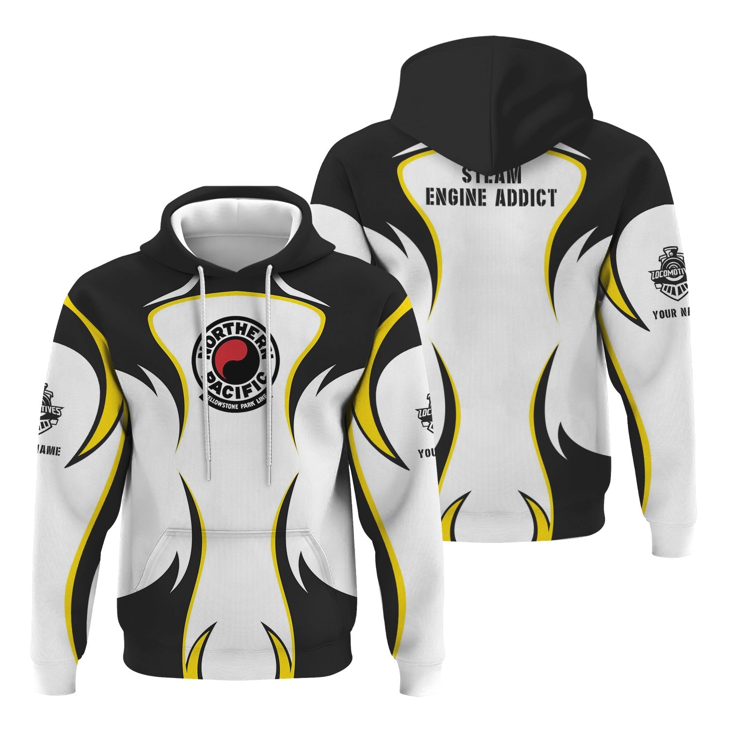 Railspirit Personalized Northern Pacific Railway Hoodie Distinctive Flame Style Zip Up Hoodie For Steam Engine Addict