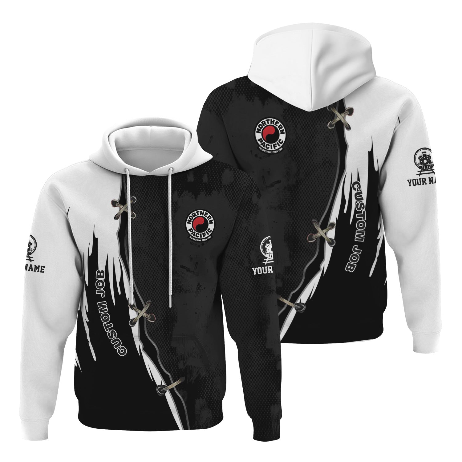 Railspirit Personalized Northern Pacific Railway Hoodie Retro Stitches Design with Custom Position Train Zip Up Hoodie