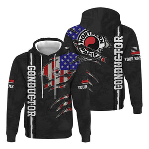 Railspirit Personalized Northern Pacific Railway Hoodie USA Flag Claw Art with Custom Job Train Zip Up Hoodie