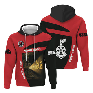 Railspirit Personalized Northern Pacific Railway Hoodie All Aboard Steam Train Movie Projector Style Zip Up Hoodie