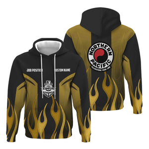 Railspirit Custom Name and Job Title Northern Pacific Railway Hoodie Flame Graphic Train Zip Up Hoodie