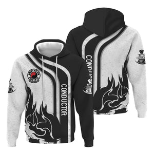 Railspirit Personalized Northern Pacific Railway Hoodie Flame Design with Custom Job Position Train Zip Up Hoodie