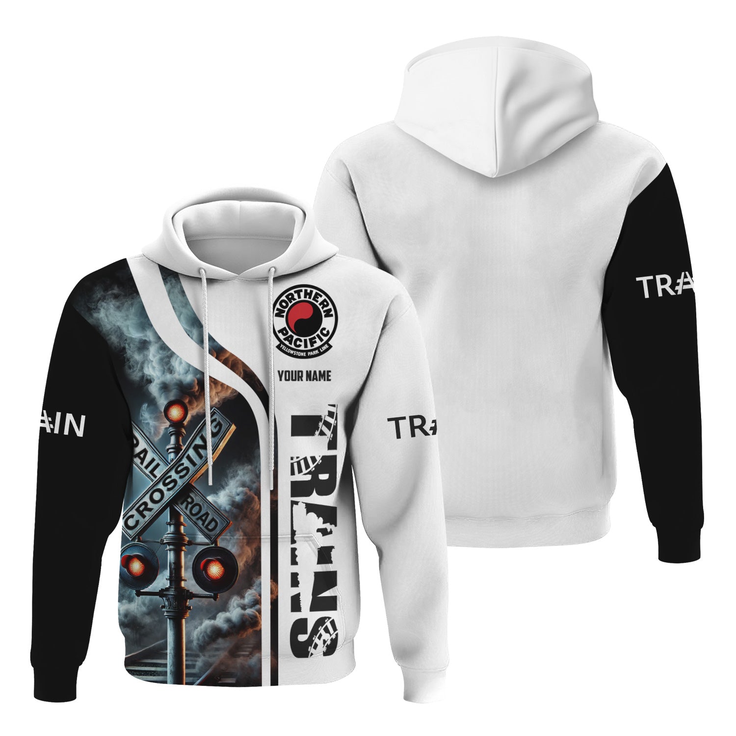 Railspirit Custom Name Northern Pacific Railway Hoodie Railroad Crossing Sign Printed Zip Hoodie