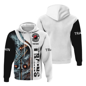 Railspirit Custom Name Northern Pacific Railway Hoodie Railroad Crossing Sign Printed Zip Hoodie
