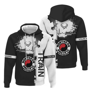 Railspirit Personalized Northern Pacific Railway Hoodie Engine Heartbeat and Track Love Style Zip Up Hoodie Gift Idea For Train Lovers
