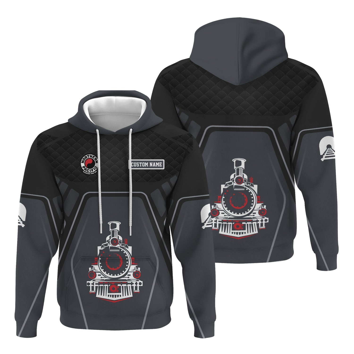 Railspirit Personalized Northern Pacific Railway Hoodie Steam Locomotive Engine Graphic Train Zip Up Hoodie All Over Print