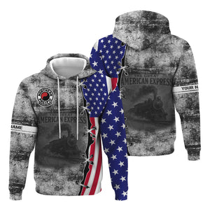 Railspirit Personalized Northern Pacific Railway Hoodie Retro American Express Train With USA Flag Zip Up Hoodie