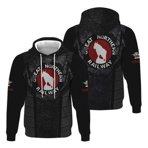Railspirit Personalized Great Northern Railway Hoodie Cracked Metal Design GNR Train Zip Up Hoodie for Rail Enthusiasts