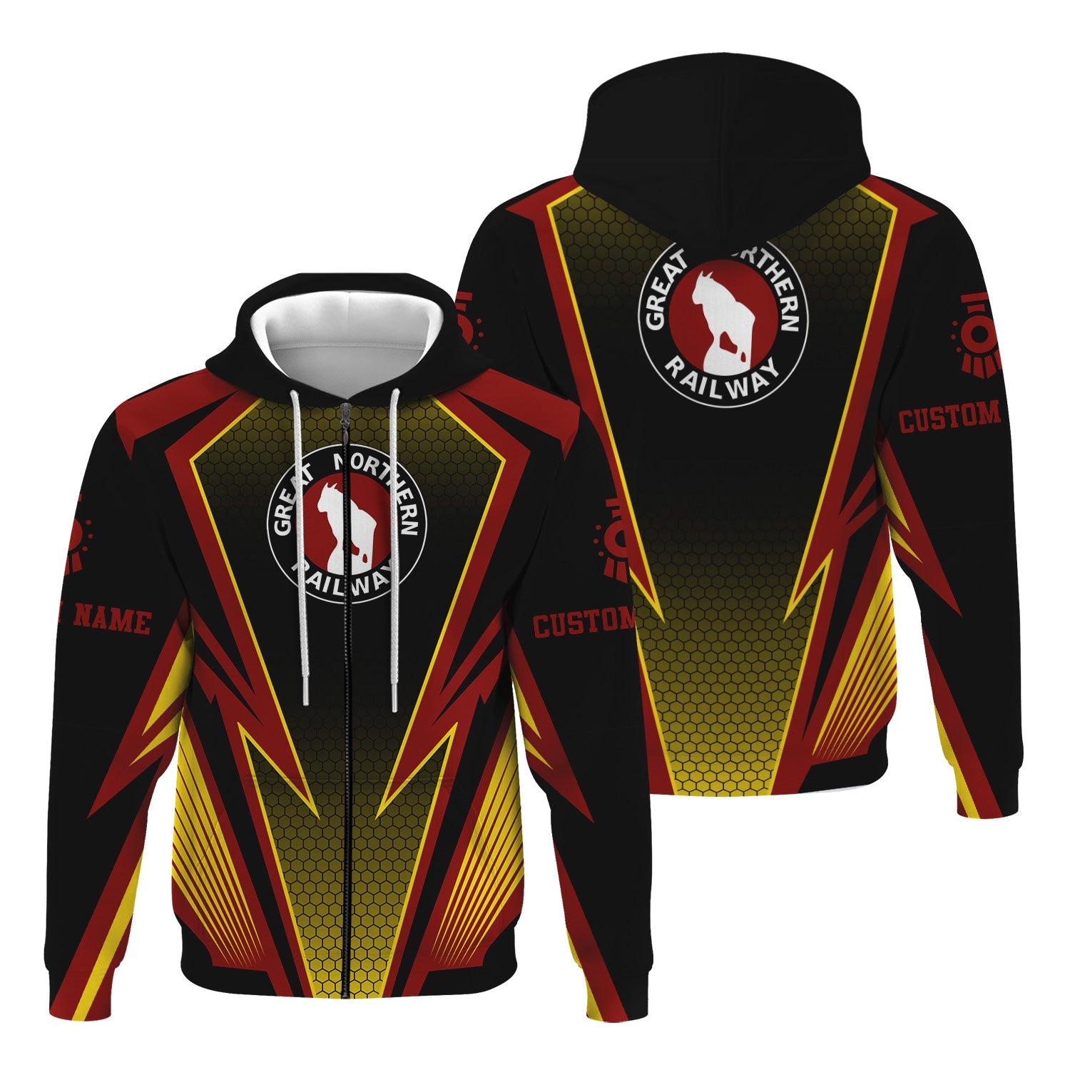 Railspirit Personalized Great Northern Railway Hoodie Lightning Graphic Style GNR Zip Up Hoodie Gift Idea For Train Lover