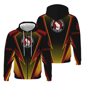 Railspirit Personalized Great Northern Railway Hoodie Lightning Graphic Style GNR Zip Up Hoodie Gift Idea For Train Lover