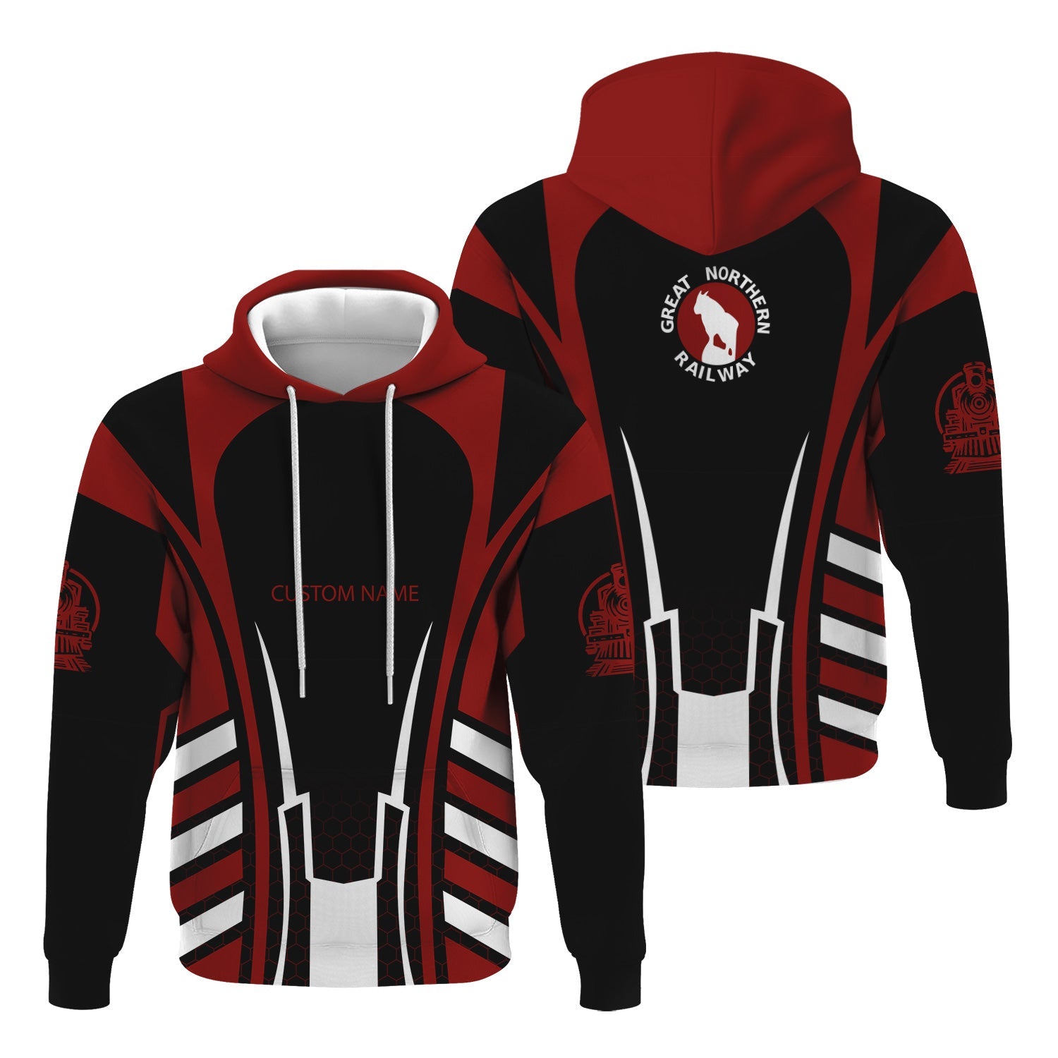 Railspirit Personalized Great Northern Railway Hoodie Striped Railroad Style GNR Train Zip Up Hoodie All Over Print