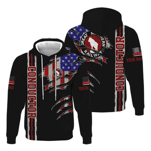 Railspirit Personalized Great Northern Railway Hoodie USA Flag Claw Art with Custom Job GNR Train Zip Up Hoodie