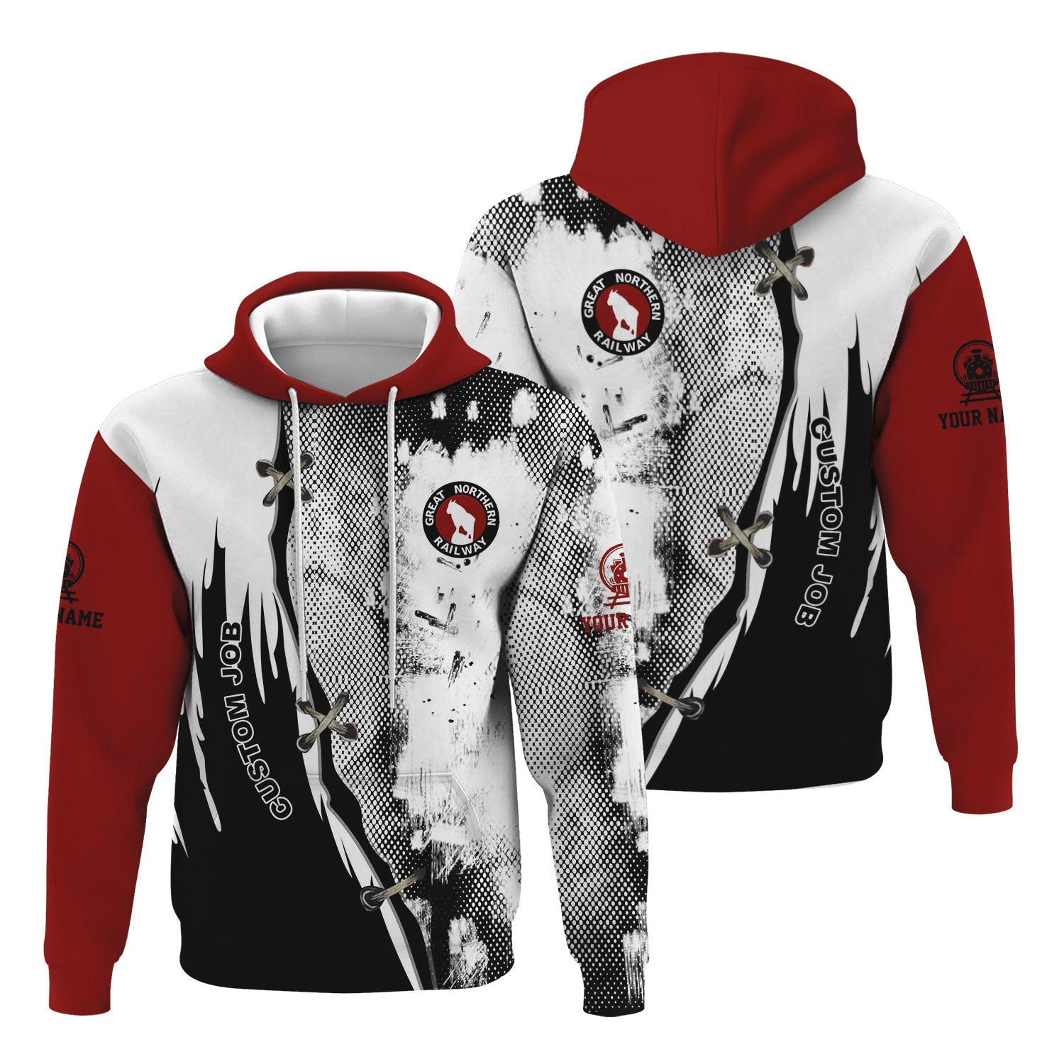 Railspirit Personalized Great Northern Railway Hoodie Retro Stitches Design with Custom Position GNR Train Zip Up Hoodie