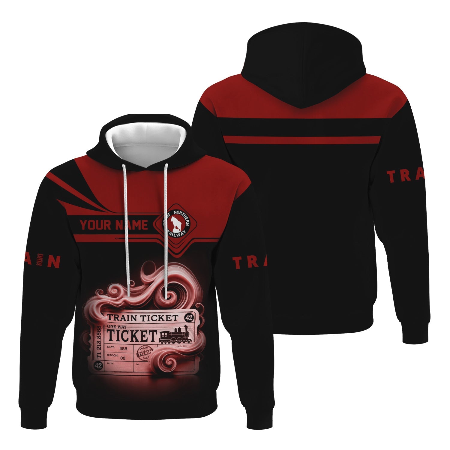 Railspirit Custom Name Great Northern Railway Hoodie American Train Ticket GNR Printed Zip Hoodie