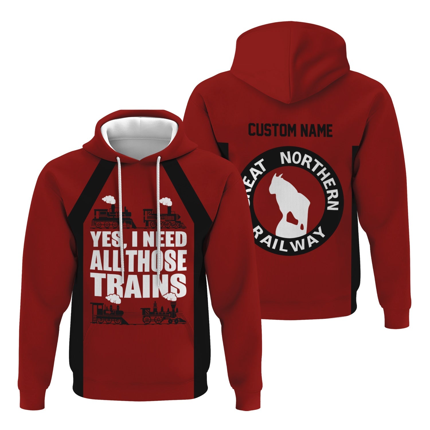 Railspirit Custom Name Great Northern Railway Hoodie Yes I Need All Those Train GNR Printed Zip Hoodie