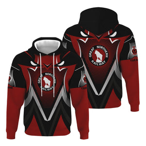Railspirit Personalized Great Northern Railway Hoodie Vibrant Graphic Pattern GNR Zip Up Hoodie For Train Enthusiasts