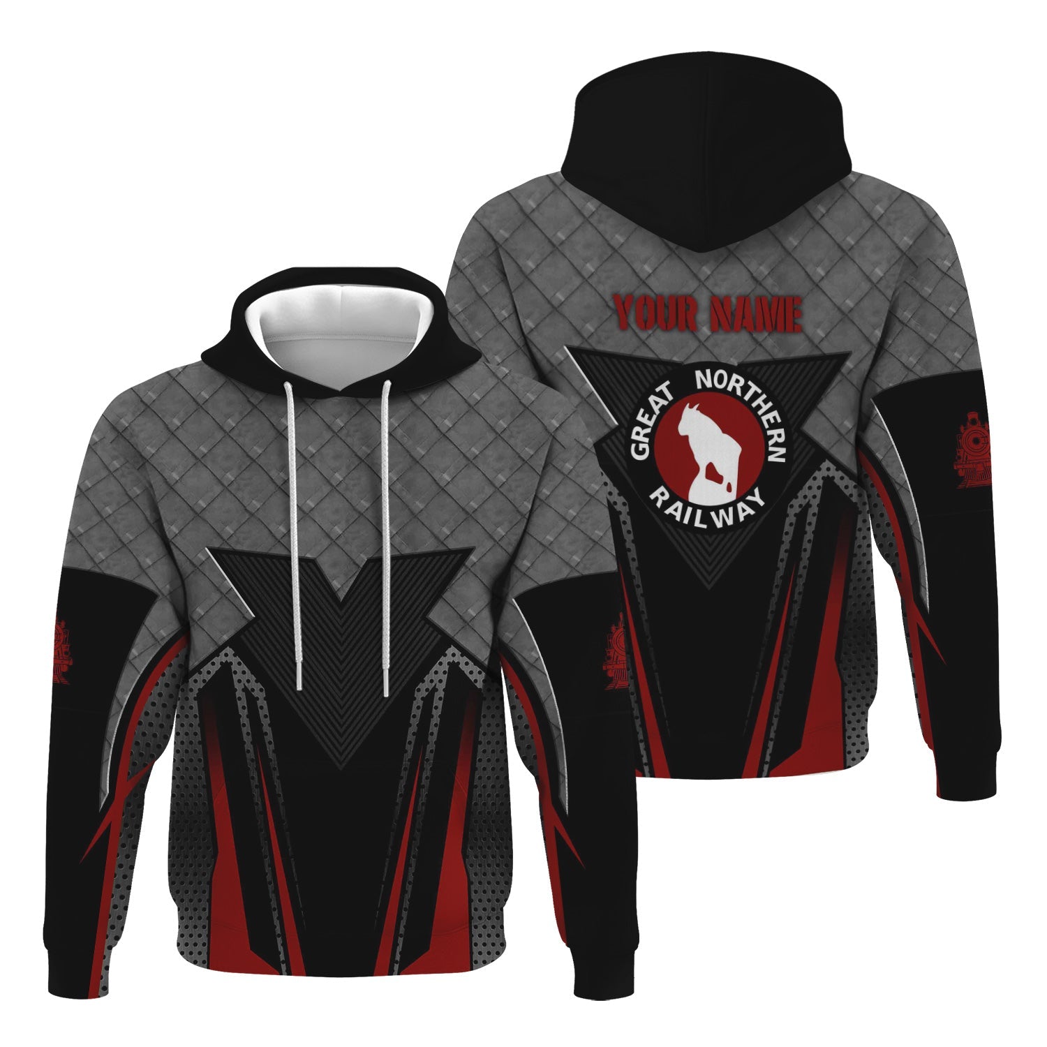 Railspirit Personalized Great Northern Railway Hoodie Rugged Steel Vibes GNR Train Zip Up Hoodie All Over Print