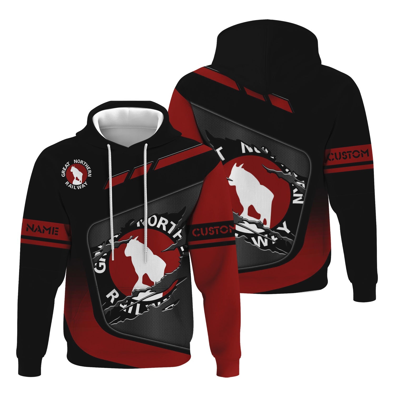 Railspirit Personalized Great Northern Railway Hoodie Ripped Texture Style GNR Train Zip Up Hoodie For Railroad Fanatic