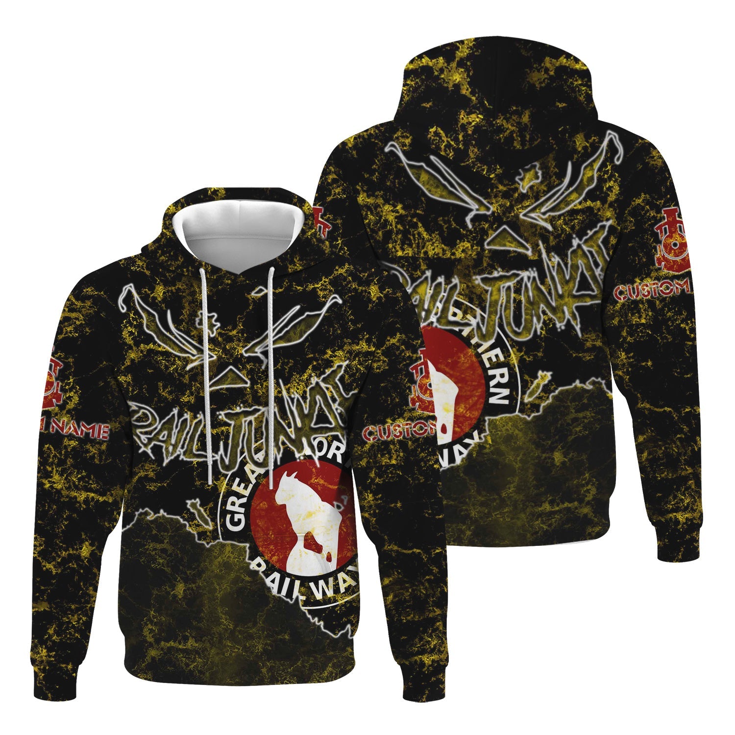 Railspirit Personalized Great Northern Railway Hoodie Torn Graphic Style GNR Train Zip Up Hoodie For Rail Junkie