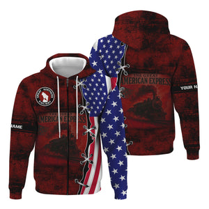 Railspirit Personalized Great Northern Railway Hoodie Retro American Express Train With USA Flag GNR Zip Up Hoodie