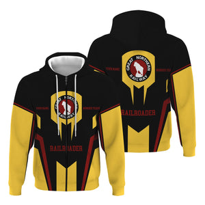 Railspirit Personalized Great Northern Railway Hoodie Custom Year Railroader GNR Zip Up Hoodie Gift Idea For Train Lover