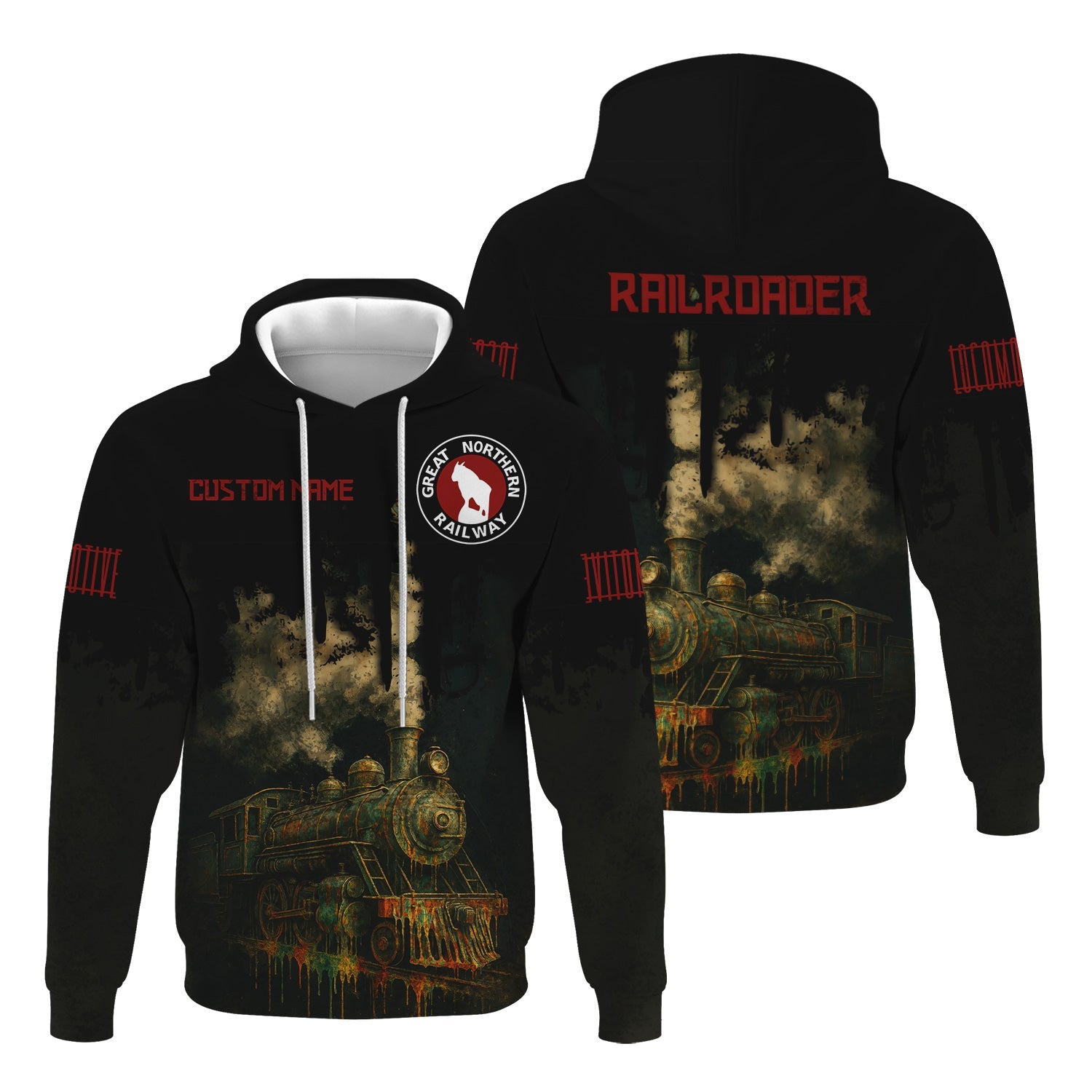 Railspirit Personalized Great Northern Railway Hoodie Vintage Train Art Style GNR Zip Up Hoodie For Locomotive Fans