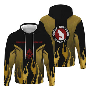 Railspirit Custom Name and Job Title Great Northern Railway Hoodie Flame Graphic GNR Train Zip Up Hoodie