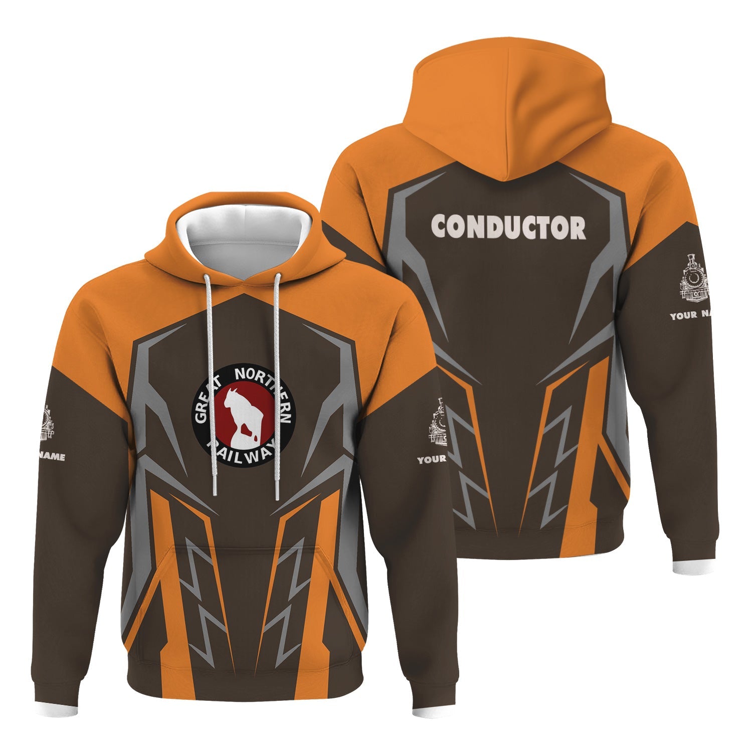 Railspirit Personalized Great Northern Railway Hoodie Futuristic Design with Custom Job GNR Train Zip Up Hoodie