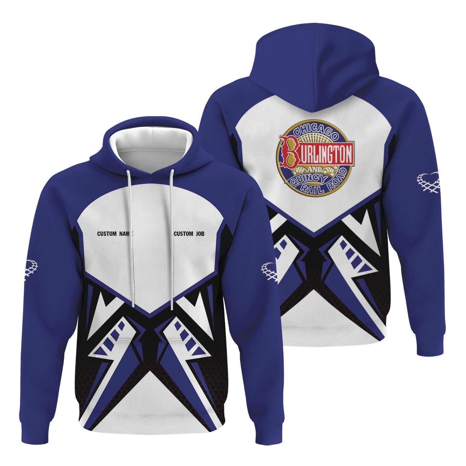 Railspirit Personalized Chicago, Burlington and Quincy Railroad Hoodie Vibriant Style with Custom Position Train Zip Up Hoodie