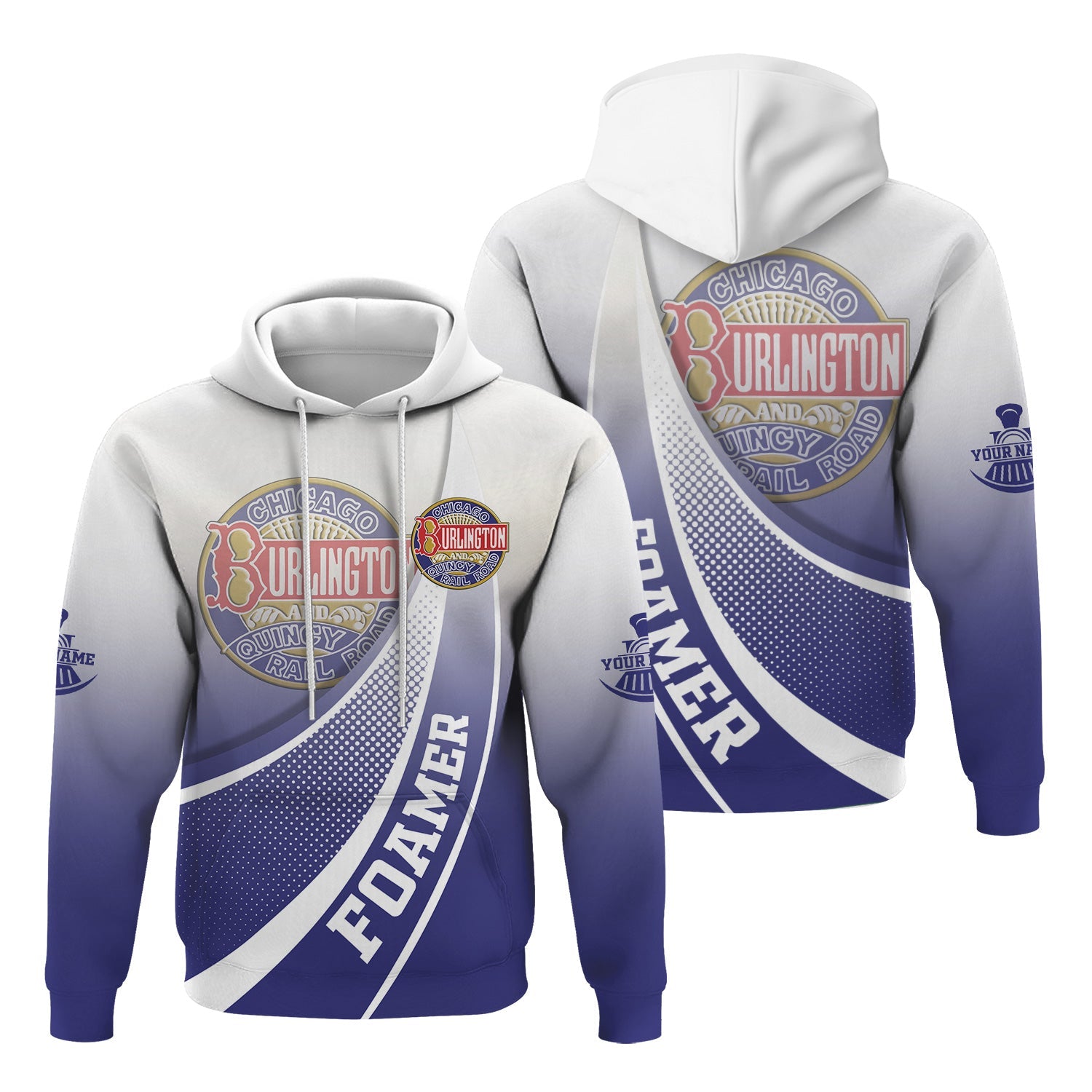 Railspirit Personalized Chicago, Burlington and Quincy Railroad Hoodie Railway-Themed Style Zip Up Hoodie Gift Idea For Trainspotter