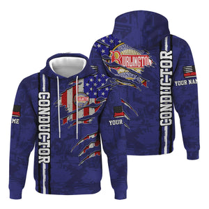 Railspirit Personalized Chicago, Burlington and Quincy Railroad Hoodie USA Flag Claw Art with Custom Job Train Zip Up Hoodie