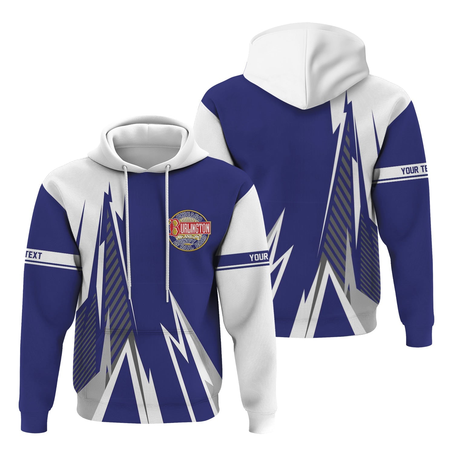 Railspirit Personalized Chicago, Burlington and Quincy Railroad Hoodie Lightning-Inspired Railway Style Zip Up Hoodie For Train Lovers