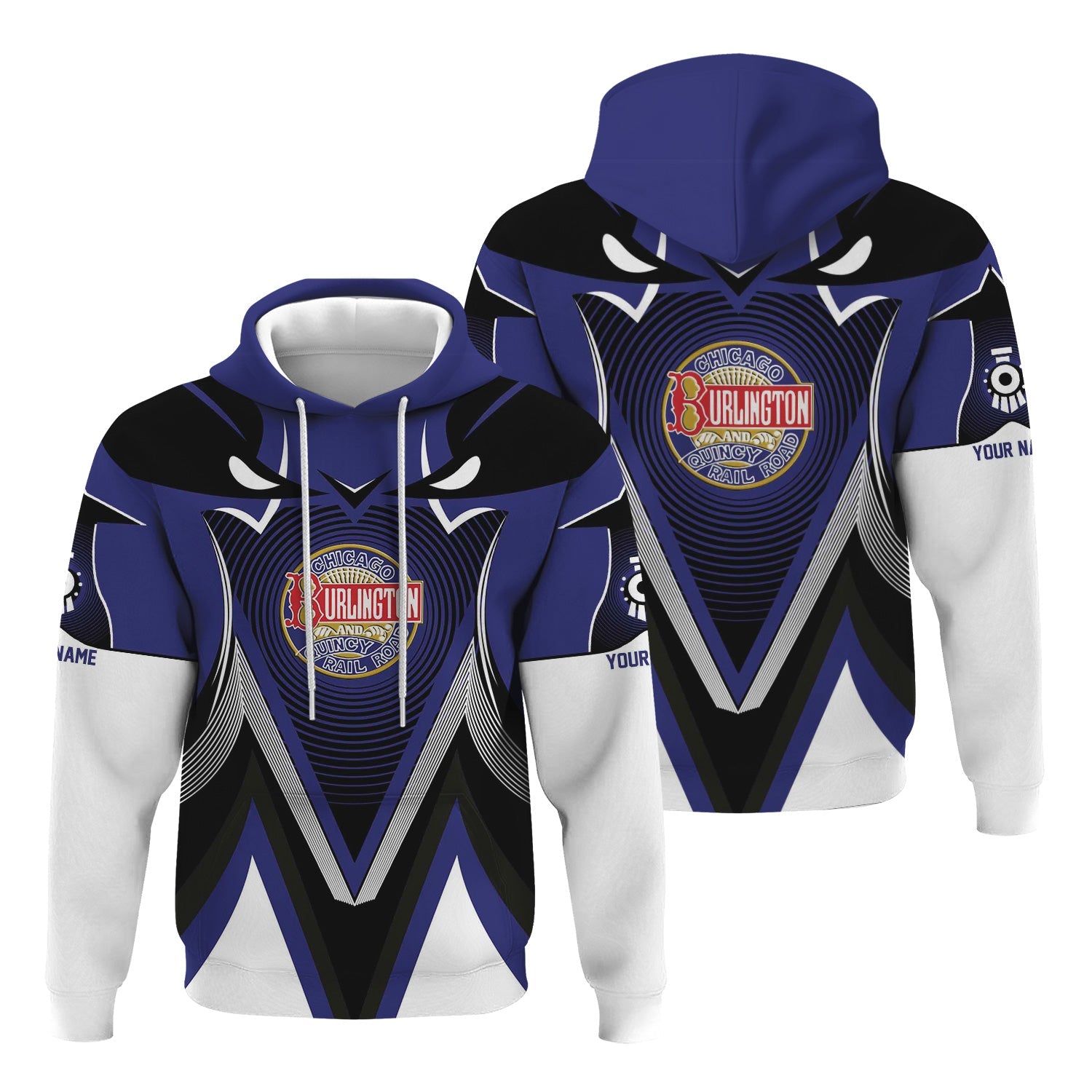 Railspirit Personalized Chicago, Burlington and Quincy Railroad Hoodie Vibrant Graphic Pattern Zip Up Hoodie For Train Enthusiasts