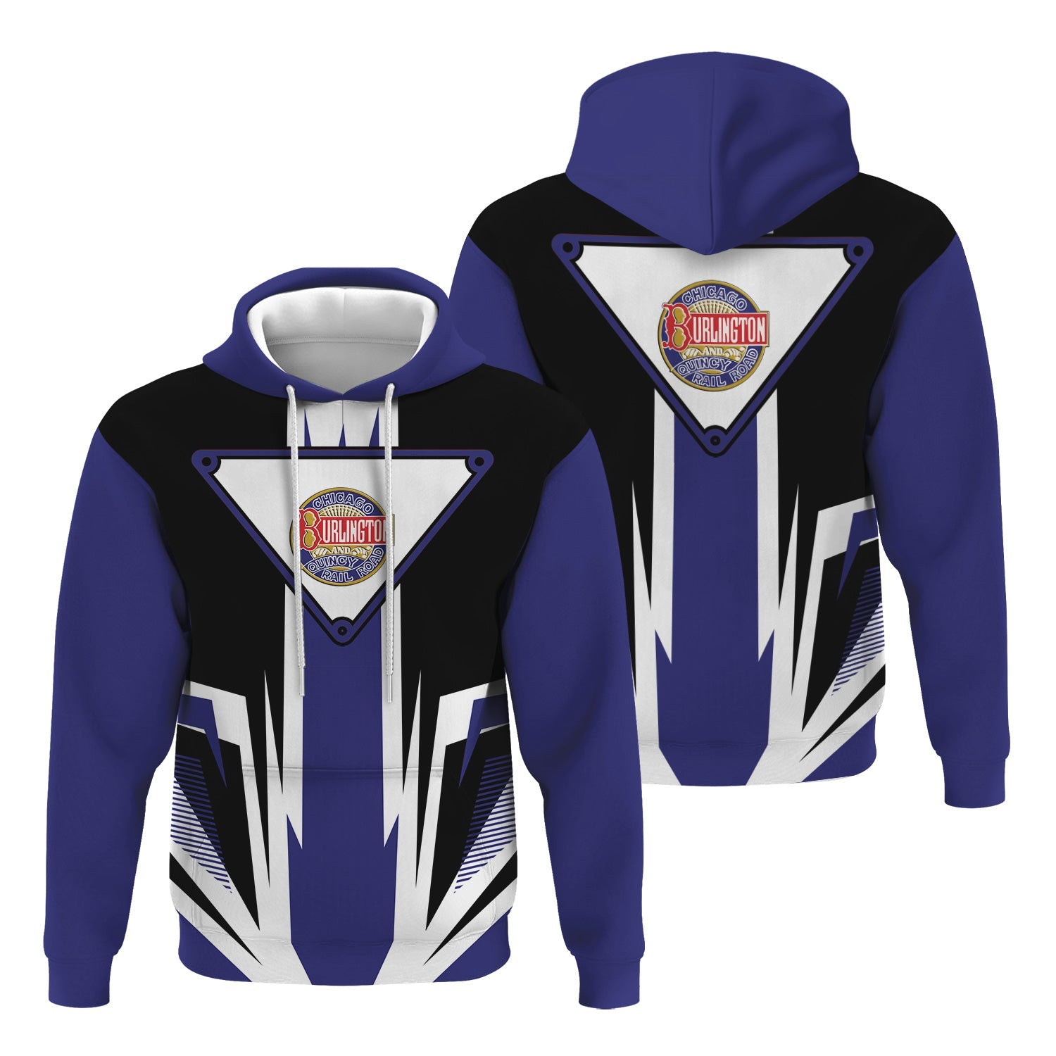 Railspirit Chicago, Burlington and Quincy Railroad Hoodie Bold Graphic Style All Over Printed Zip Up Hoodie