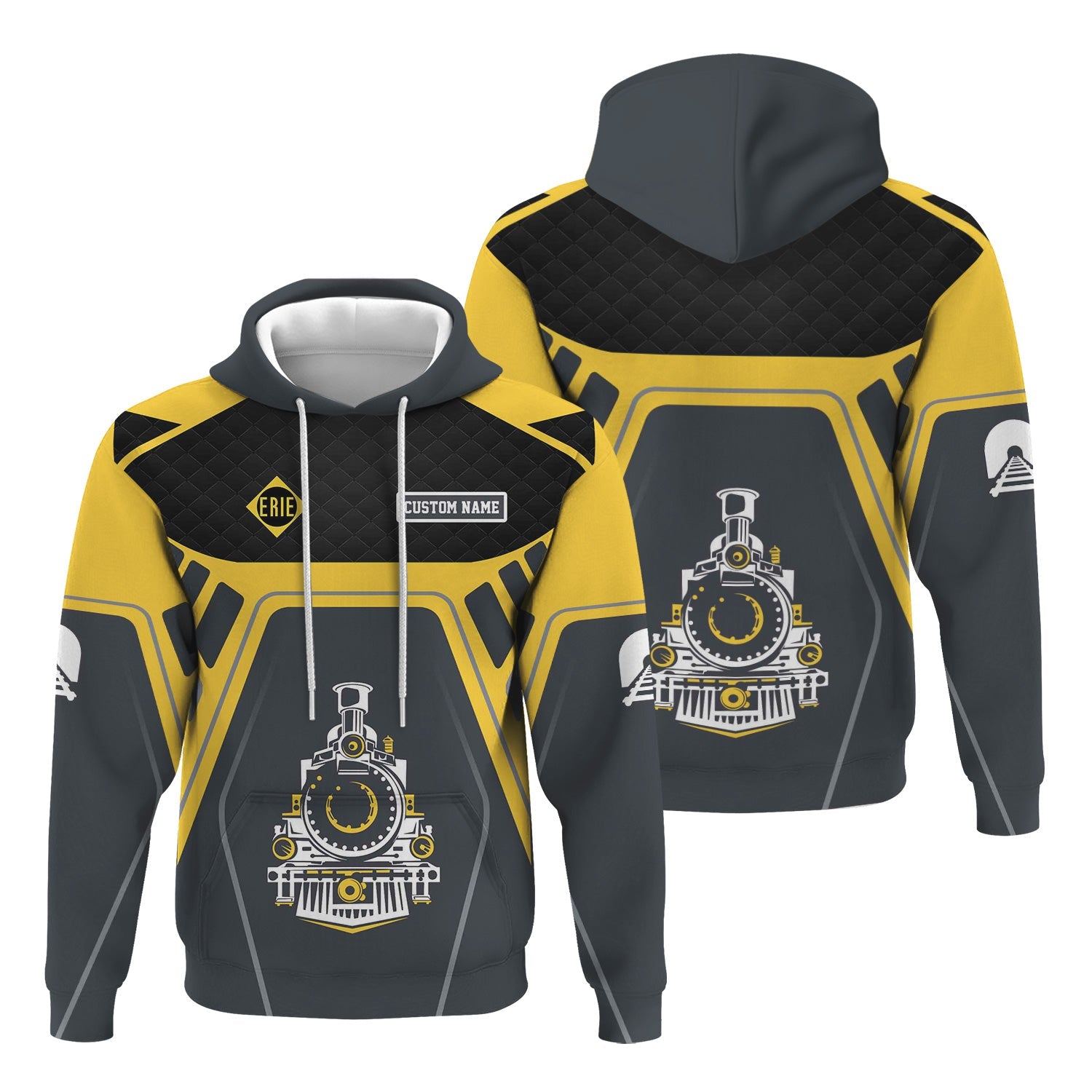 Railspirit Personalized Erie Railroad Hoodie Steam Locomotive Engine Graphic Train Zip Up Hoodie All Over Print