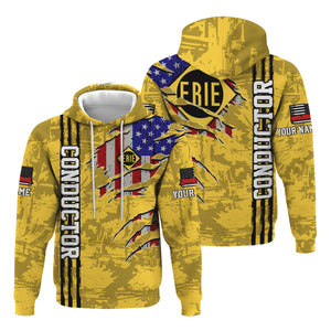 Railspirit Personalized Erie Railroad Hoodie USA Flag Claw Art with Custom Job Train Zip Up Hoodie