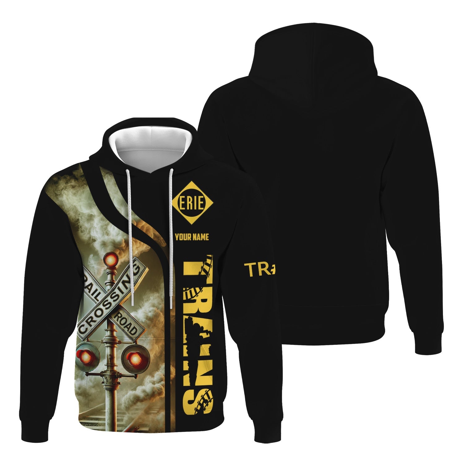 Railspirit Custom Name Erie Railroad Hoodie Railroad Crossing Sign Printed Zip Hoodie