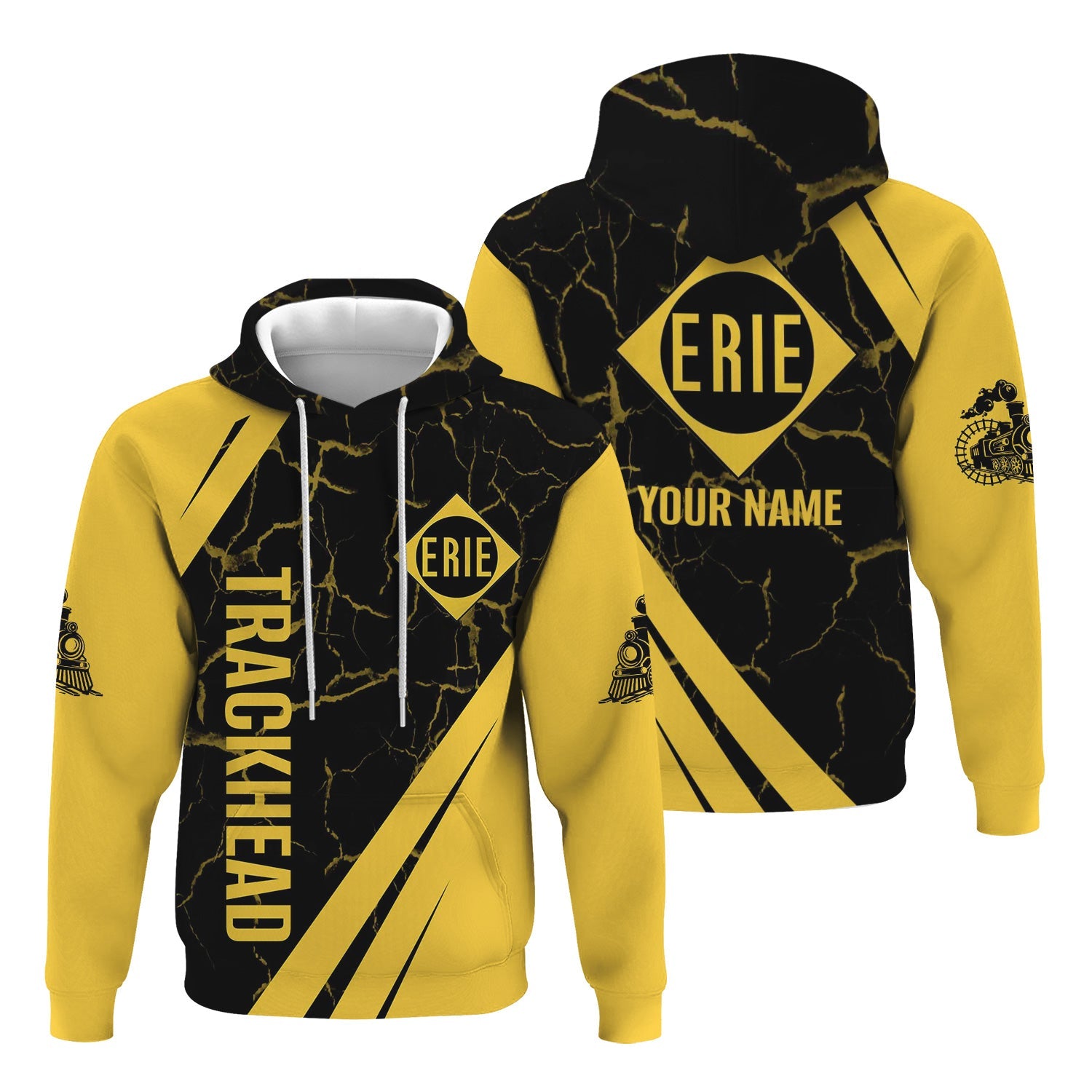 Railspirit Personalized Erie Railroad Hoodie Crackle Texture Style Train Zip Up Hoodie For Trackhead