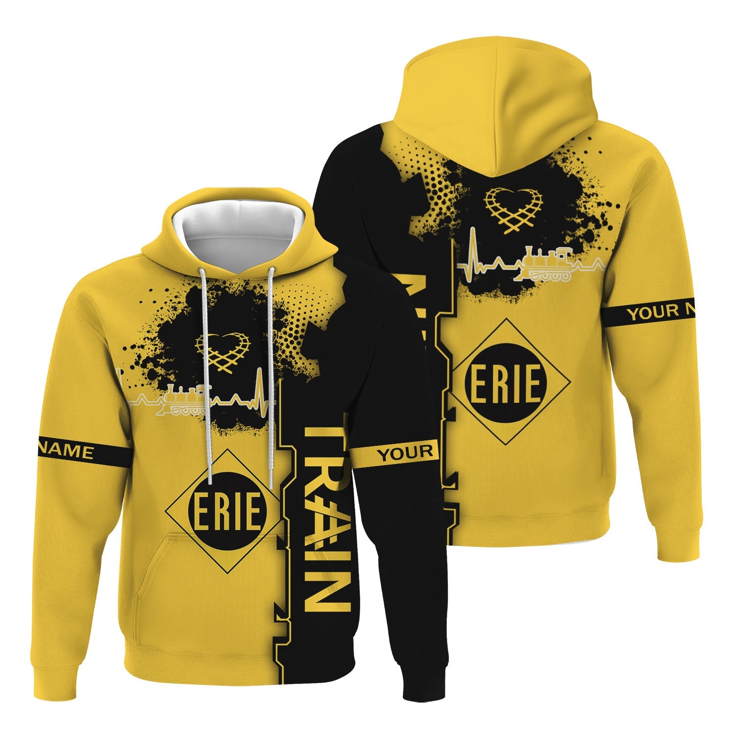 Railspirit Personalized Erie Railroad Hoodie Engine Heartbeat and Track Love Style Zip Up Hoodie Gift Idea For Train Lovers