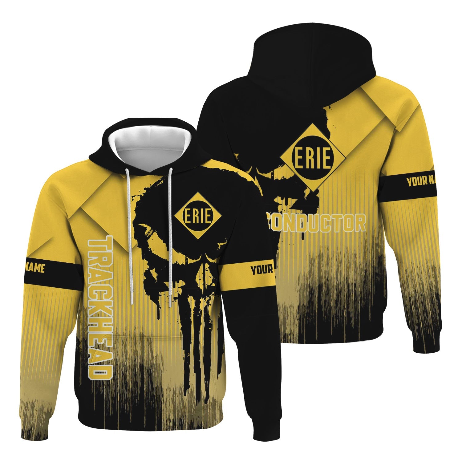 Railspirit Personalized Erie Railroad Hoodie Skull Design with Custom Job Train Zip Up Hoodie for Trackhead Crew