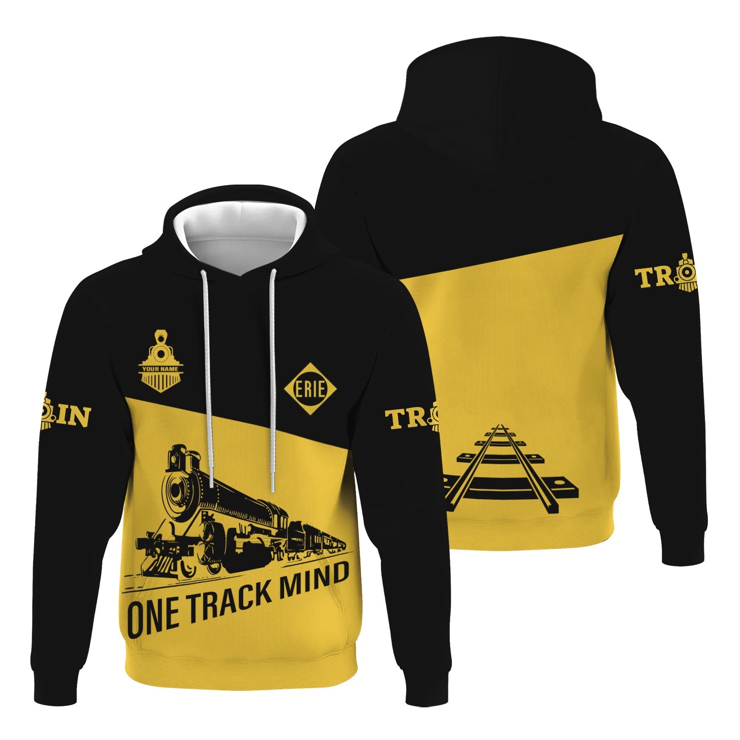 Railspirit Custom Name Erie Railroad Hoodie One Track Mind Printed Zip Hoodie