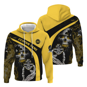 Railspirit Personalized Erie Railroad Hoodie Flame Skull Design Train Zip Up Hoodie for Locomotive Fans