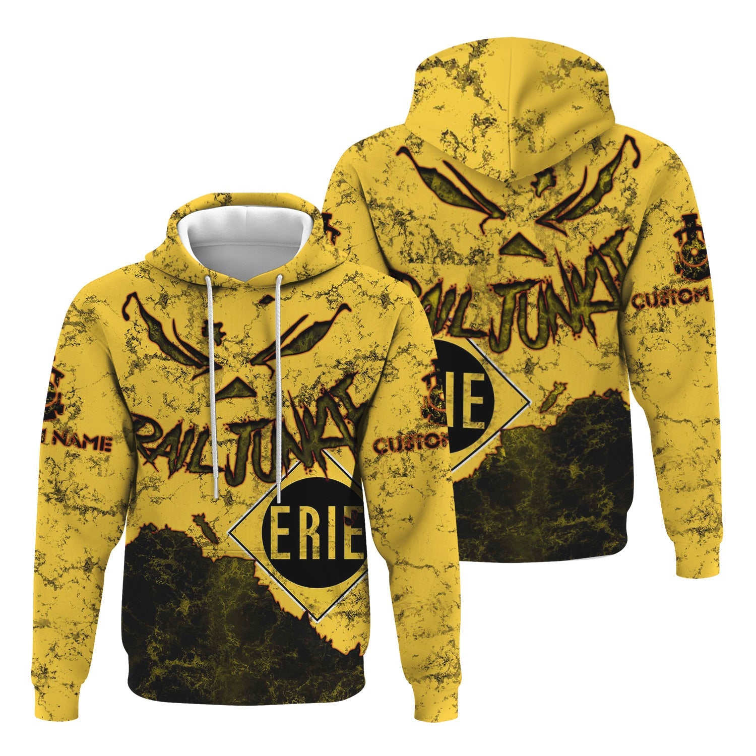Railspirit Personalized Erie Railroad Hoodie Torn Graphic Style Train Zip Up Hoodie For Rail Junkie