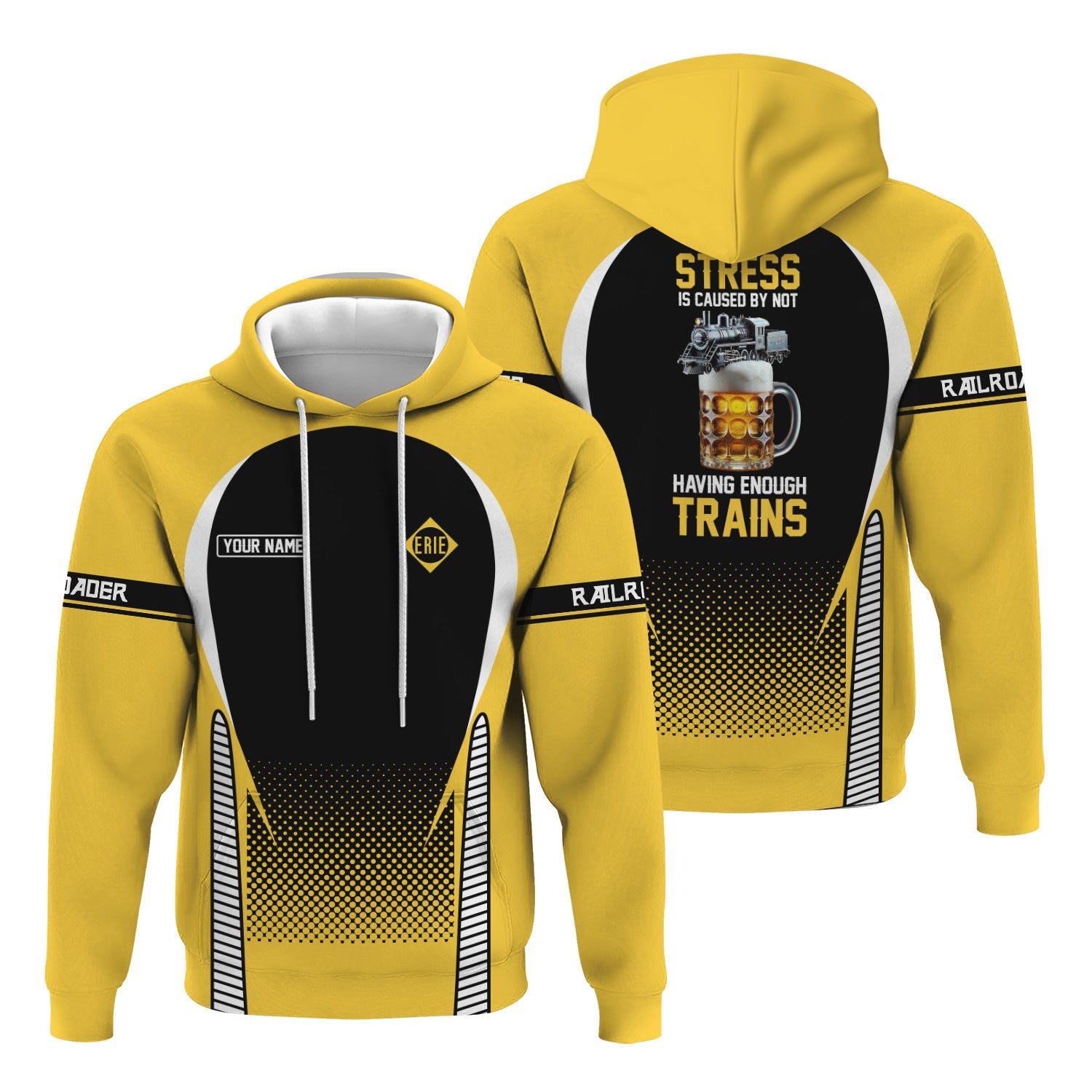 Railspirit Personalized Erie Railroad Hoodie Stress Is Caused By Not Having Enough Trains Zip Up Hoodie