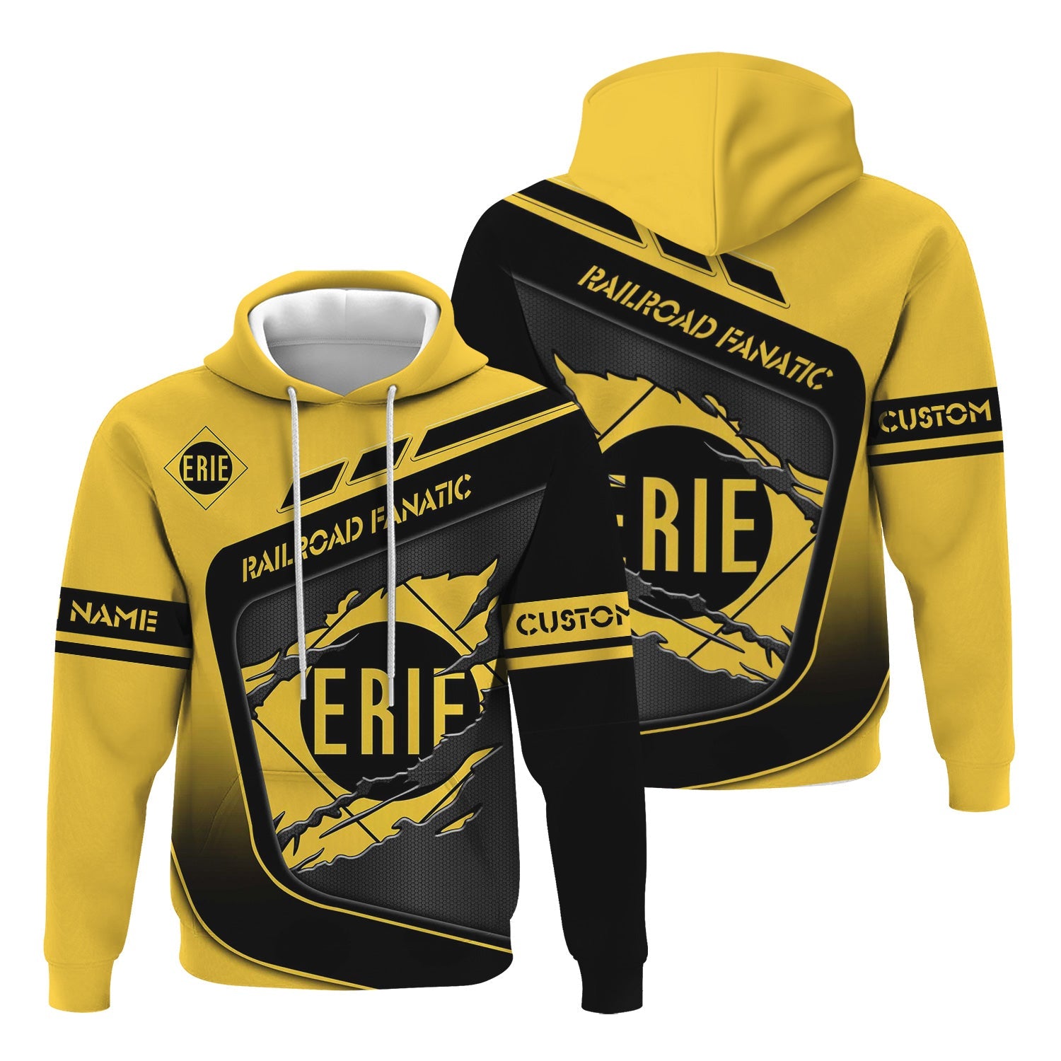 Railspirit Personalized Erie Railroad Hoodie Ripped Texture Style Train Zip Up Hoodie For Railroad Fanatic